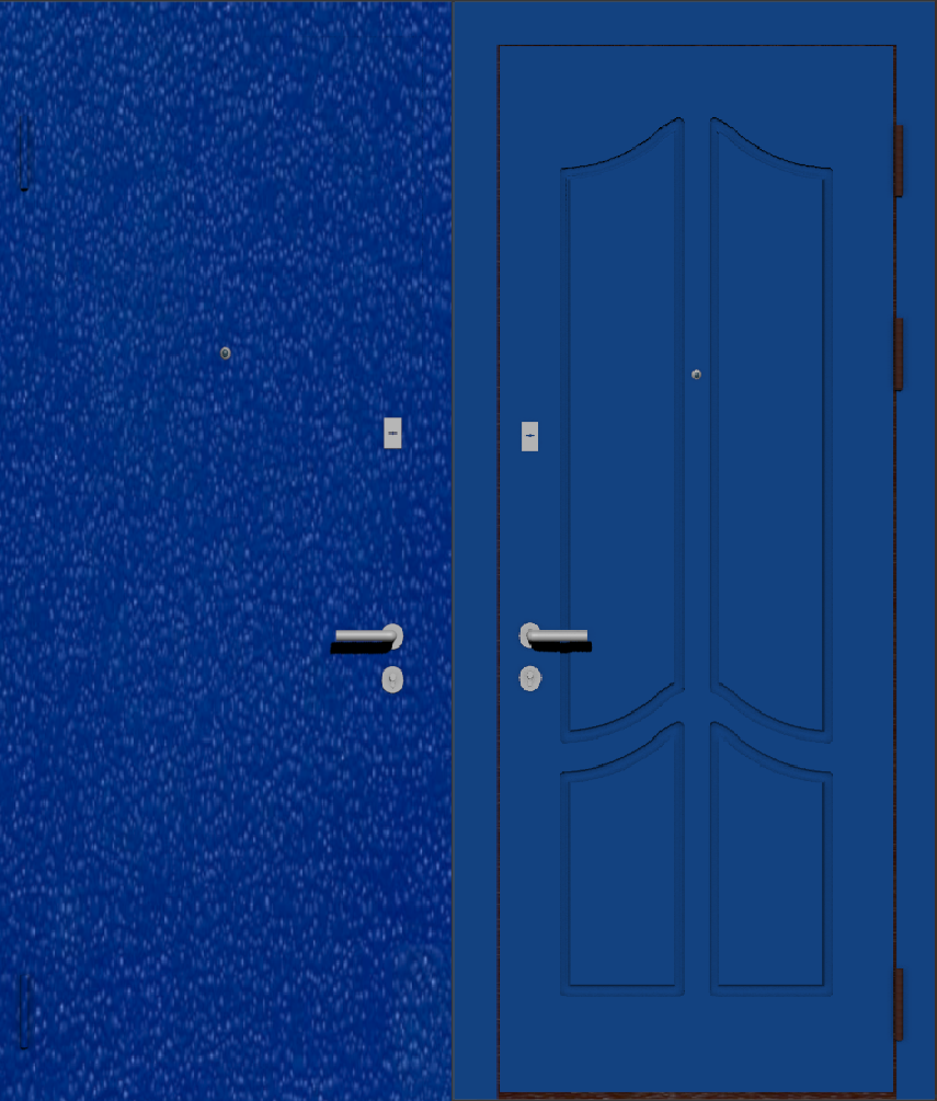 Металлическая входная дверь не дорого с порошковой окраской снаружи и мдф панелью эмаль синяя с рисунком H
